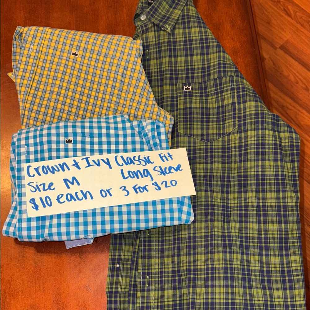 Crown & Ivy Plaid Long Sleeve Shirts - Blue, Yellow, Green